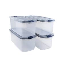 Photo 1 of ***ONLY 2 CONTAINERS*** 
Rubbermaid Roughneck Clear 95 Qt/23.75 Gal Storage Containers, Latching Grey Lids, Visible Base, Sturdy and Stackable, Great for Storage and Organization
