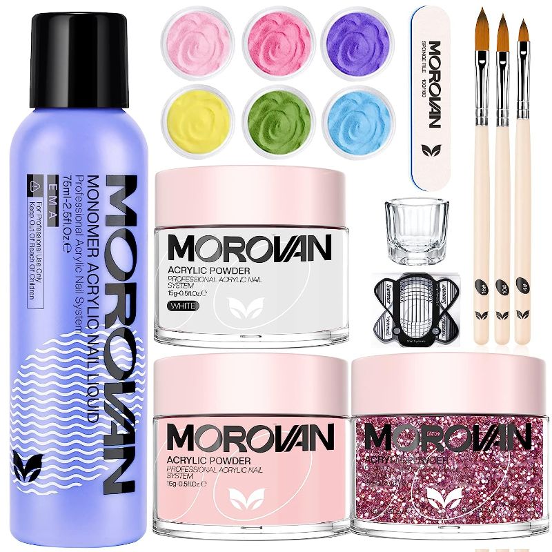 Photo 1 of Morovan Acrylic Nail Kit Acrylic Powder and Liquid Set Professional Acrylic Nail Powder Kit Acrylic Set with Glitter Powders Acrylic Nail Brush For Acrylic Nail Extension Carving DIY Beginners