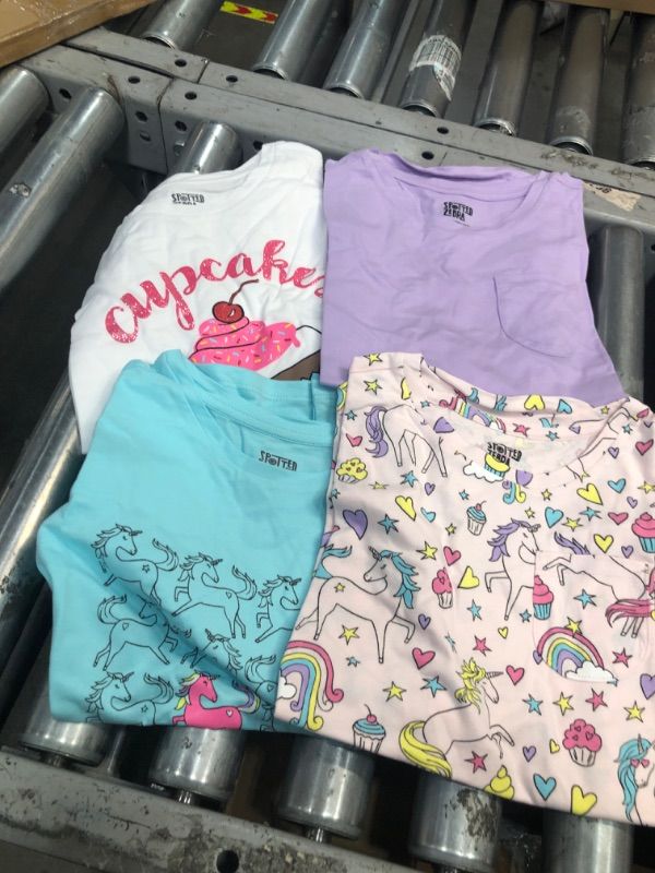 Photo 2 of Amazon Essentials Girls and Toddlers' Short-Sleeve T-Shirt Tops (Previously Spotted Zebra), Multipacks 4 Purple/Blue/White, Cupcake/Unicorn Medium