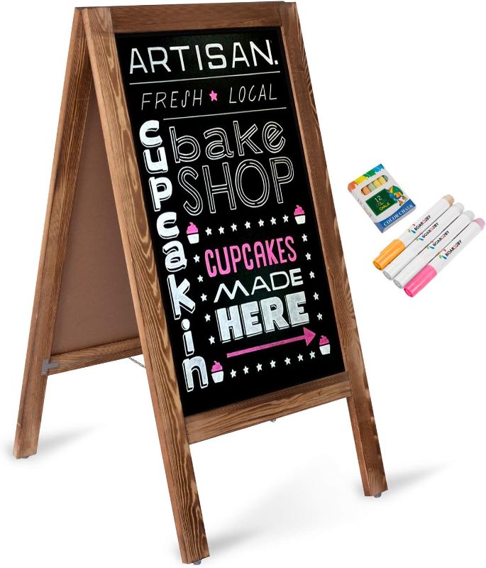 Photo 1 of  Heavy Duty Magnetic A-Frame Chalkboard Sign 40" X 20", Large Standing Sandwich Board Chalk Board Sign, Outdoor Chalkboard Easel for Restaurant or Wedding with 4 Pens & Magnets, Rustic Brown