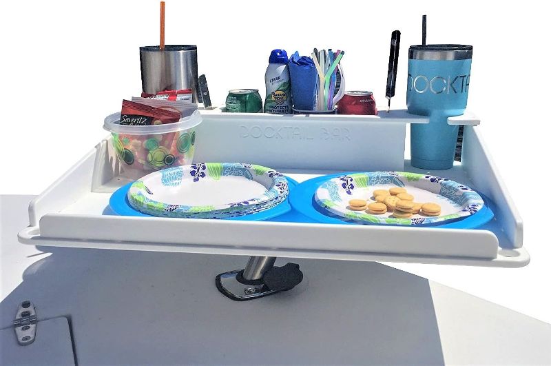 Photo 1 of Docktail Bar Boat Utility Table w/Cup Holders & Storage - Boat Table Mount in Rod Holders - Package Includes Fully Adjustable Rod Holder Mount - Perfect...
