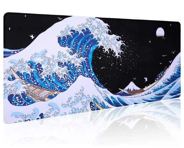 Photo 1 of Sea Wave Japanese Art Mouse Pad Gaming XXL Full Desk Mat Extra Large Long Extended Mousepad Big Pads Table Keyboard Mat for Office Home Game 35.4 X 15.7 Inches
