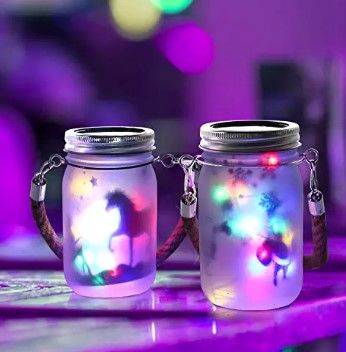 Photo 1 of 2 Pack Hanging Solar Lantern Decorative Outdoor Water Resistant Fairy Edelweiss Santa Lights with Jar Spirit for Garden, Christmas Gift (Colorful)
