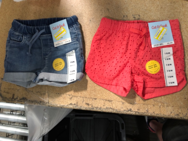 Photo 2 of 2 PACK 18 MONTH GIRLS CLOTHES) Toddler Girls' Pull-on Jean Shorts - Cat & Jack + Toddler Girls' Eyelet Pull-on Shorts 