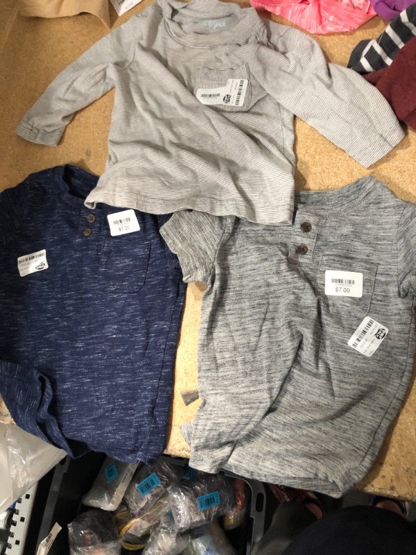 Photo 2 of (3 ITEM BUNDLE SIZE 18M BOYS SHIRTS) Toddler Boys' Jersey Knit Short Sleeve Henley T-Shirt - Cat & Jack™ SIZE 18M (USED AND STAINED) + Toddler Boys' Striped Jersey Knit Long Sleeve T-Shirt - Cat & Jack™ SIZE 18M + Toddler Boys' Jersey Knit Short Sleeve He