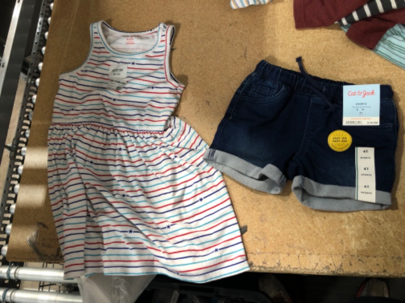 Photo 2 of 2 ITEM BUNDLE GIRLS CLOTHING)))) Girls' Americana Stripe Knit Dress - Cat & Jack White SIZE XS +Toddler Girls' Pull-on Jean Shorts - Cat & Jack™ SIZE 4T