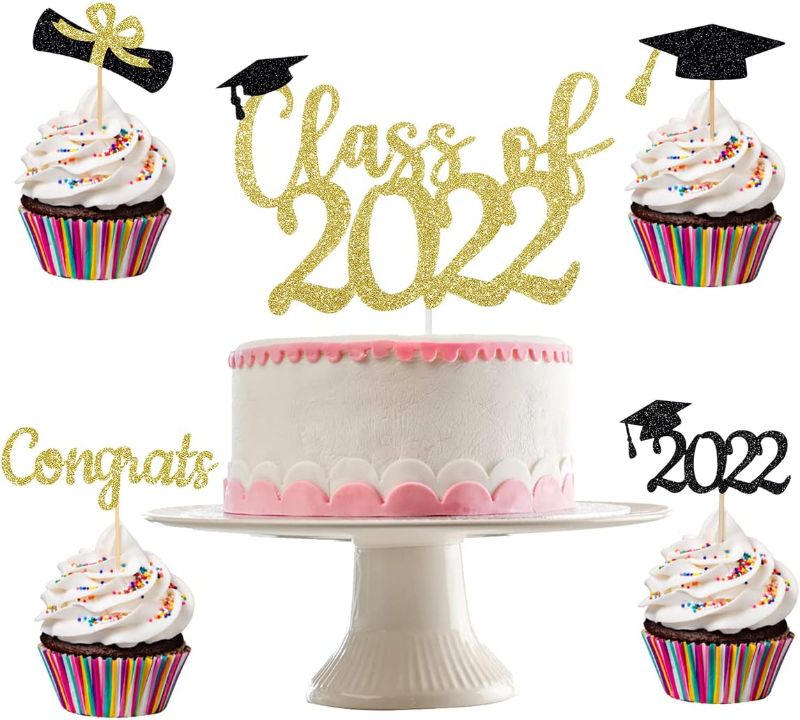 Photo 3 of 100 PCS Air Fryer Disposable Paper Liner, Class of 2022 Cake Topper Gold Glitter and 24Pcs Graduation Cupcake Toppers 2022