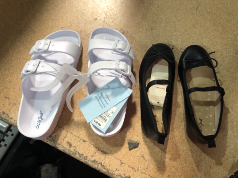 Photo 2 of 2 GIRL SHOE BUNDLE)) Kids' Noa Slip-on Footbed Sandals - Cat & Jack White SIZE 1 + Toddler Girls' Becca Slip-on Ballet Flats - Cat & Jack Black SIZE 11