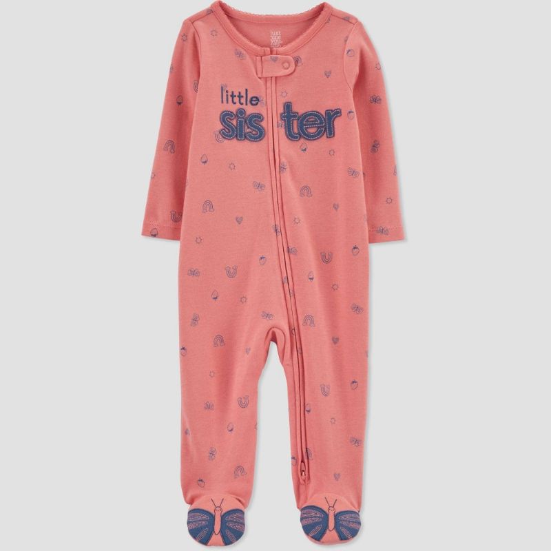 Photo 1 of (2 ITEM BABY CLOTHES BUNDLE) Baby Girls' Butterfly 'Little Sister' Footed Pajama - Just One You® Made by Carter's SIZE 9M + SIZE 3M