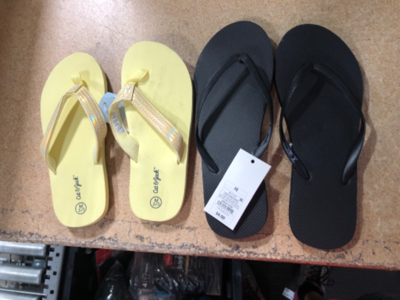 Photo 2 of 2 PAIR OF FLIP FLOP BUNDLE)) Girls' Ava Slip-on Thong Sandals - Cat & Jack Yellow  MEDIUM + Women's Brynn Flip Flop Sandals - Shade & Shore SIZE 10