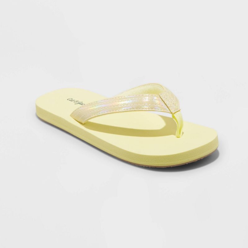 Photo 1 of 2 PAIR OF FLIP FLOP BUNDLE)) Girls' Ava Slip-on Thong Sandals - Cat & Jack Yellow  MEDIUM + Women's Brynn Flip Flop Sandals - Shade & Shore SIZE 10