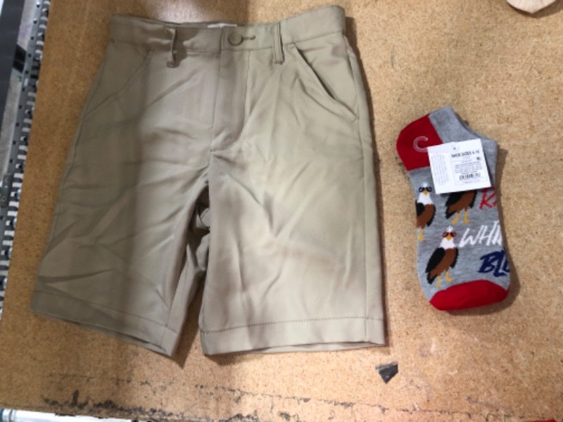 Photo 2 of Boys' Flat Front Uniform Chino Shorts - Cat & Jack™ SIZE 7 +  'Rad, White, & Blue' Eagle Low Cut Socks - Gray SIZES 4-10