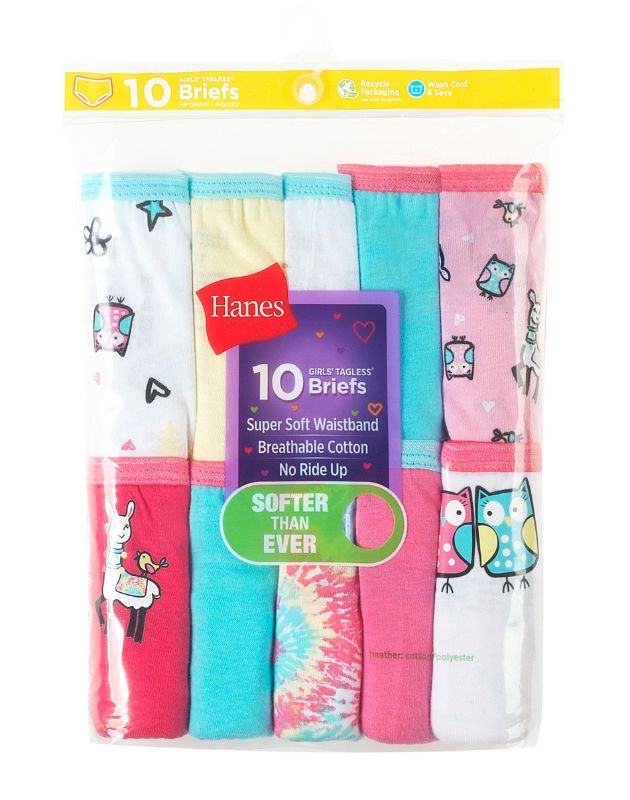 Photo 1 of (4 ITEM BUNDLE) Hanes Girls' Cotton Briefs 10-Pack SIZE 16 + 2 PAIRS SIZE 4 GIRLS UNDERWEAR (BABY YODA/EMOJI)  + Girls' Seamless Bra - Cat & Jack SIZE SMALL