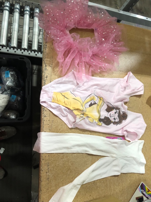 Photo 2 of 2 ITEM BUNDLE))) Disney Princess Toddler Girls' Ballet Belle Pink Leotard Tutu & Tights size 6 + CAT AND JACK BABY ROMPER SIZE 0-3 MO