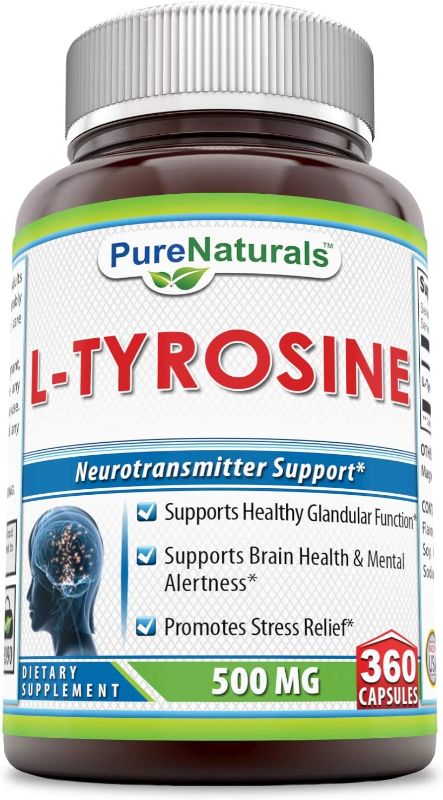 Photo 1 of *EXP:3/2024* Pure Naturals L-Tyrosine 500 Mg 360 Capsules, Supports Healthy Glandular Function, Support Brain Health & Mental Alertness, Promotes Stress Relief
