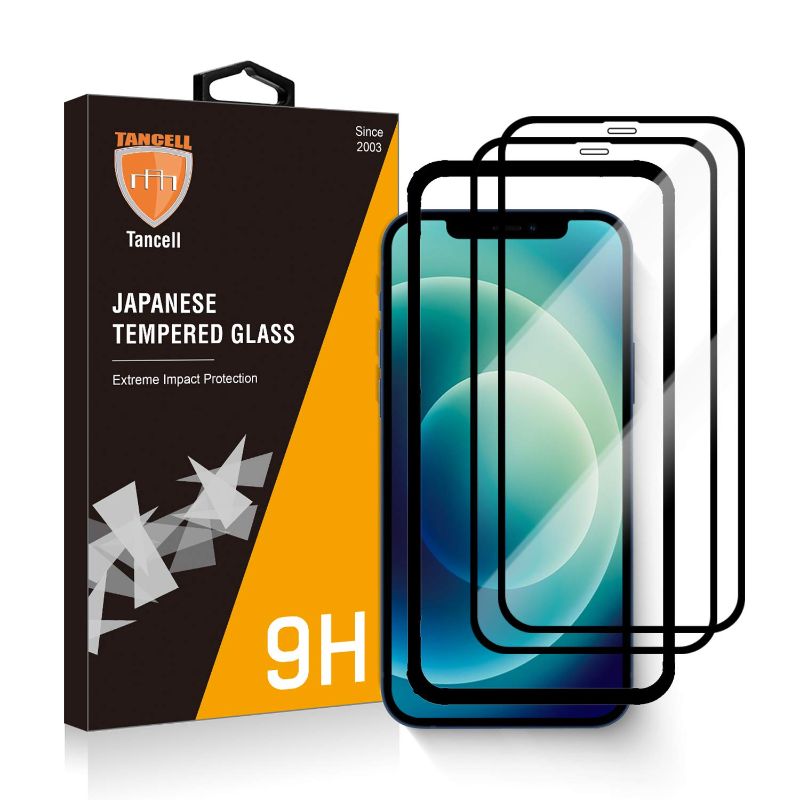 Photo 1 of TANCELL Japanese 2.5D 9H Premium Full Cover Black Glass Screen Protector Compatible with iPhone 12/iPhone 12 Pro,[2 Pack] Tempered Glass for iPhone 12/iPhone 12 Pro [Anti-Scratch][Bubble Free],6.1-Inc
