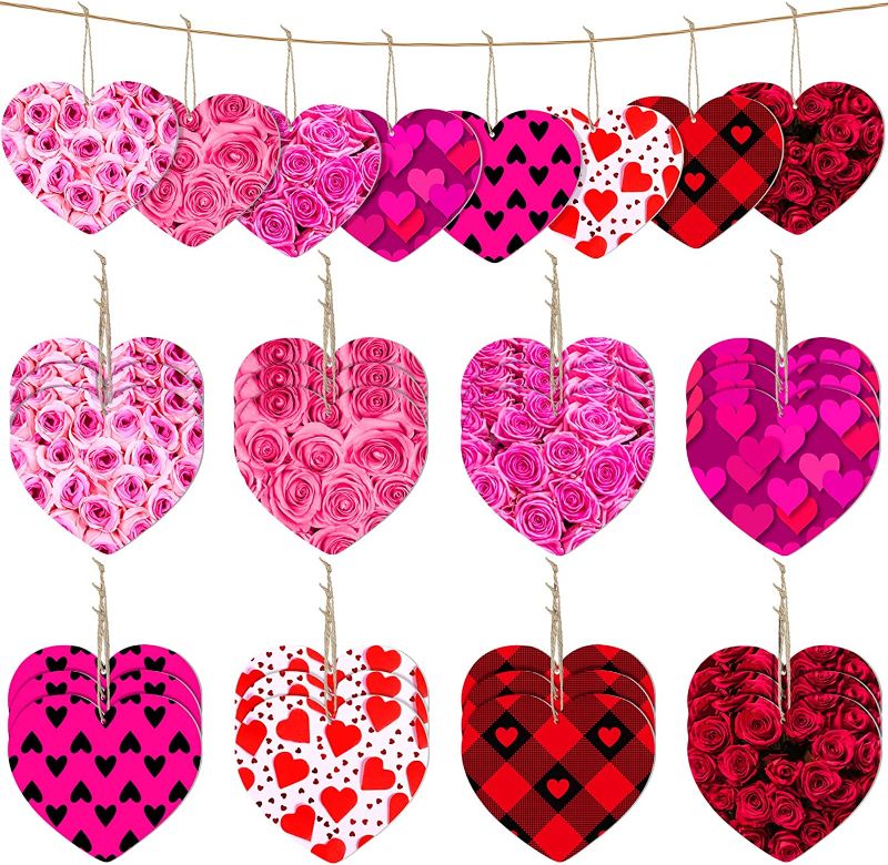 Photo 1 of 2 pack*
40 Pieces Valentine's Day Wooden Heart Ornaments Wood Hanging Embellishments Heart Shaped Wood Slices Tags Hanging Craft Decoration for Valentines Wedding Party (Classic Pattern)
