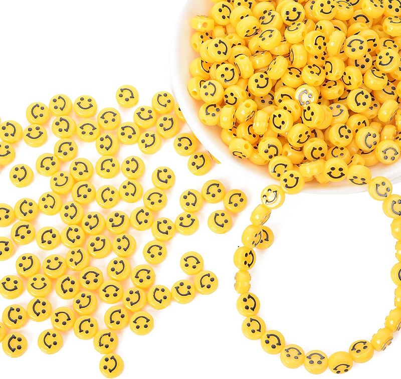 Photo 1 of 300Pcs Smiley Face Beads, Acrylic Happy Beads Colorful Smiley Face Charms for Jewelry Making Bracelet Earring Necklace DIY Craft Supplies Hair Accessories
