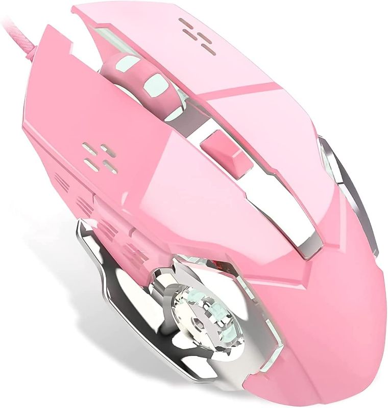 Photo 1 of Blue Gaming Mouse with 4 Colors RGB Backlit, Wired Computer Gaming Mice for Professional Gamers Use, Desktop Laptop Mac PC Gaming Mouse with Ergonomic Design, 4 Levels DPI 800-1200-1800-2400 (Pink)
