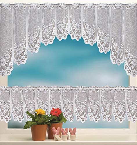 Photo 1 of 2pc Lace Curtain Valances White Lace Kitchen Curtains Set Lace Swag Valances for Windows Embroidery Cafe Curtain Tier 62 inch Length
