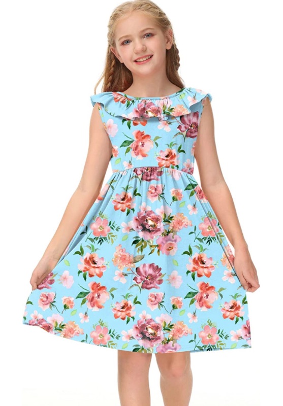 Photo 1 of BesserBay Girl's Elastic Waist Ruffle Sleeveless Summer Midi Backless Dress 7-8 Years