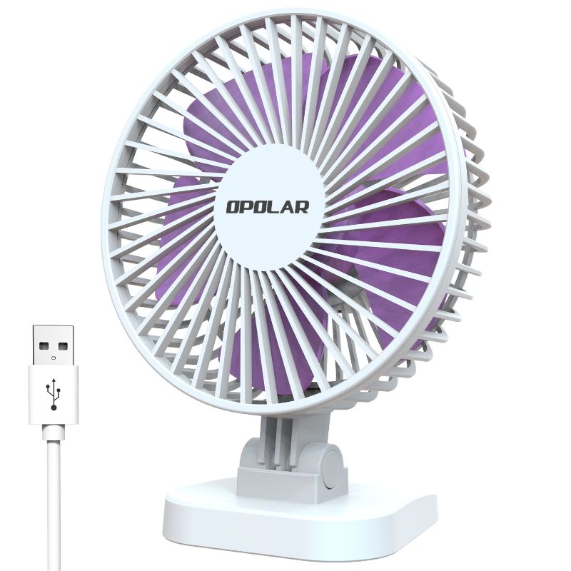 Photo 1 of OPOLAR USB Desk Fan, 40° Tilting, 3 Speeds, 4.9 ft Cord, 4 inch - White
