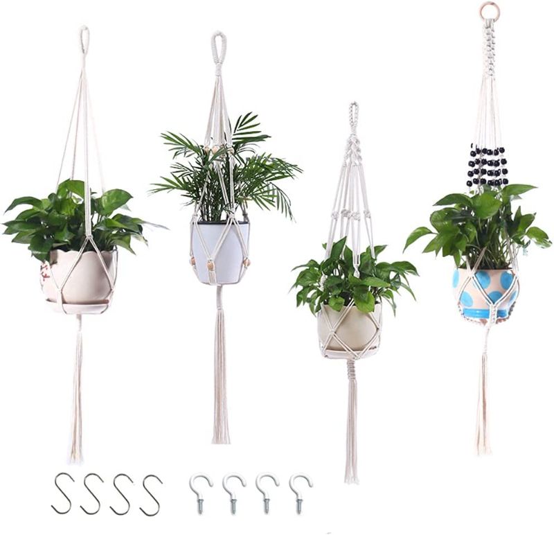 Photo 1 of 4Pack Hanging Planters for Outdoor,Macrame Plant Holder Hangers,Indoor House Plants Decor Flower Pots
