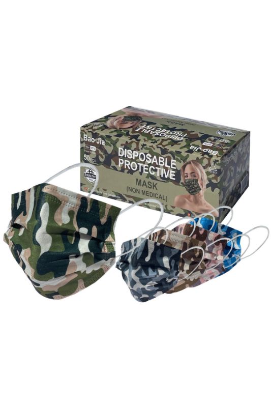 Photo 1 of 50 pieces adult disposable protective mask mix camo color