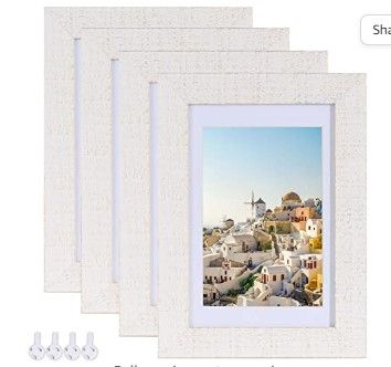 Photo 1 of 4Pack 4x6 Picture Frame Rustic White Made of Solid Wood and Real Glass, Display Pictures 3.5x5 with Mat or 4x6 Without Mat, Multi Photo Frames Collage for Wall or Tabletop Display
