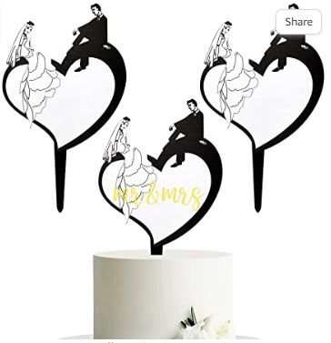 Photo 1 of  2PACK: 3 PCS Blank Acrylic Heart Shape Cake Toppers, DIY Bride and Groom Cake Toppers for Wedding,Anniversary(Mr & Mrs)
