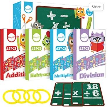 Photo 1 of BUNDLE OF 3 Koogel Math Flash Cards, 4 Pack Kids Flash Cards Addition Subtraction Multiplication Division Cards Number Flash Cards for Ages 4 and Up, Kids in Kindergarten, 1st, 2nd, 3rd Grade Class or Homeschool
