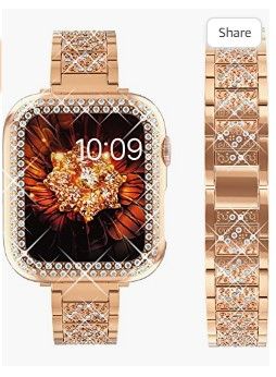 Photo 1 of 2 PACK: Choiche Compatible for Bling Apple Watch Band 38mm 40mm 42mm 44mm, Stainless Metal Slim Thin Replacement Diamond Wristband for Women Girls + Bling Rhinestone Case for iWatch Series 6/5/4/3/2/1/SE
