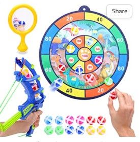 Photo 1 of Dart Board Game for Kids Party and Fun with 1 Bow and 12 Felt Sticky Balls, Bow and Ball Arrow Toy for Kids 3 4 5 6 7 8 Years Old Boys and Girls Indoor Outdoor Sport
