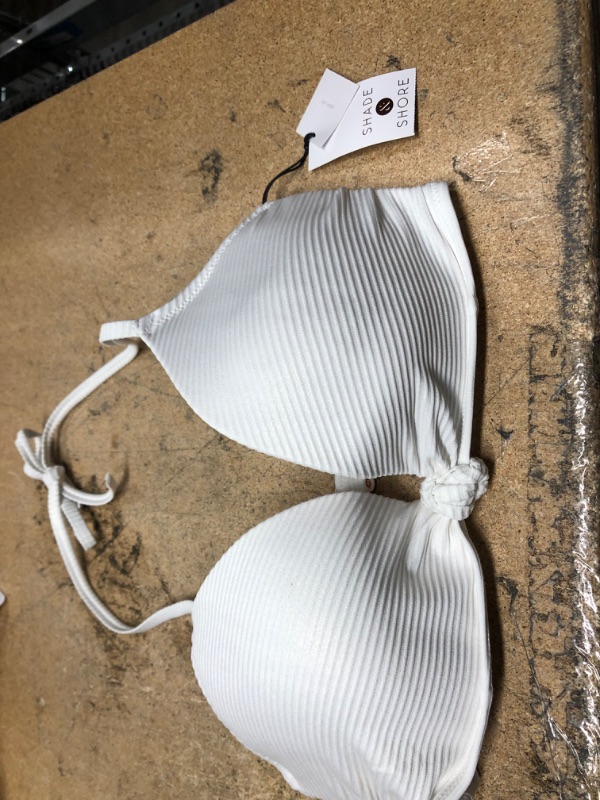 Photo 2 of (34 C) Women's Light Lift Knot-Front Foil Ribbed Bikini Top - Shade & Shore™ White