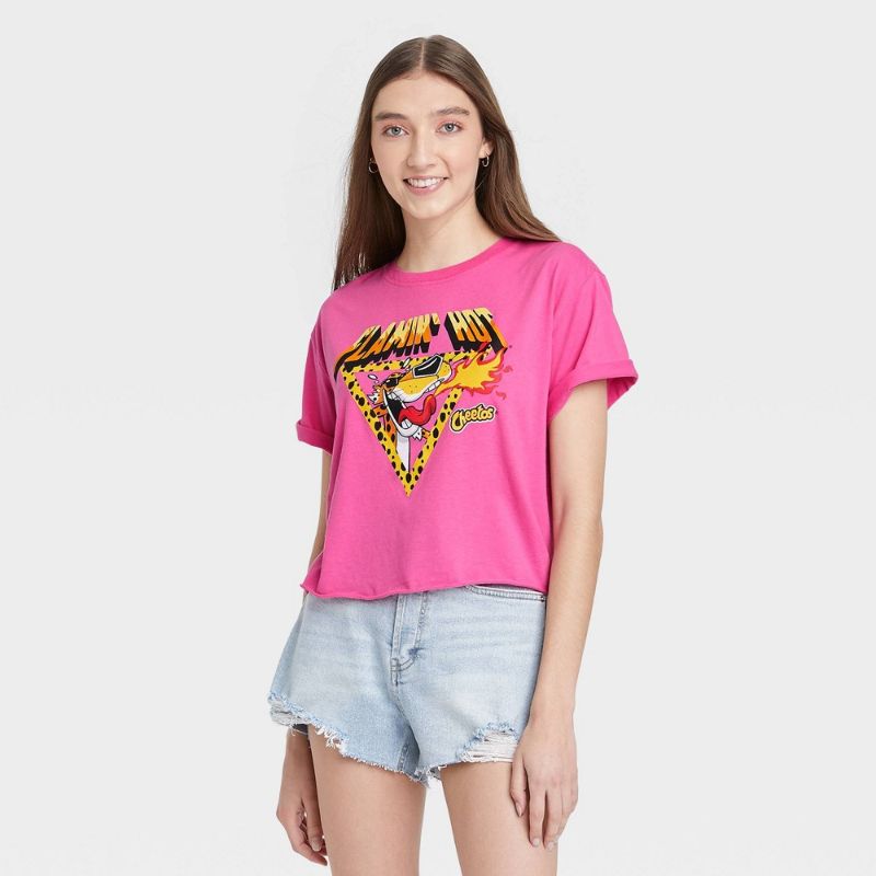 Photo 1 of (Size: L) Women's Hot Cheetos Cropped Short Seeve Graphic T-Shirt 