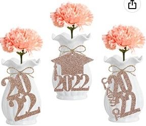 Photo 1 of 2022 Cutouts Tags Graduation Centerpieces Sticks Rose Gold Glitter- Graduation Centerpieces for Tables 2022, Rose Gold Graduation Decorations 2022- 24Pcs
