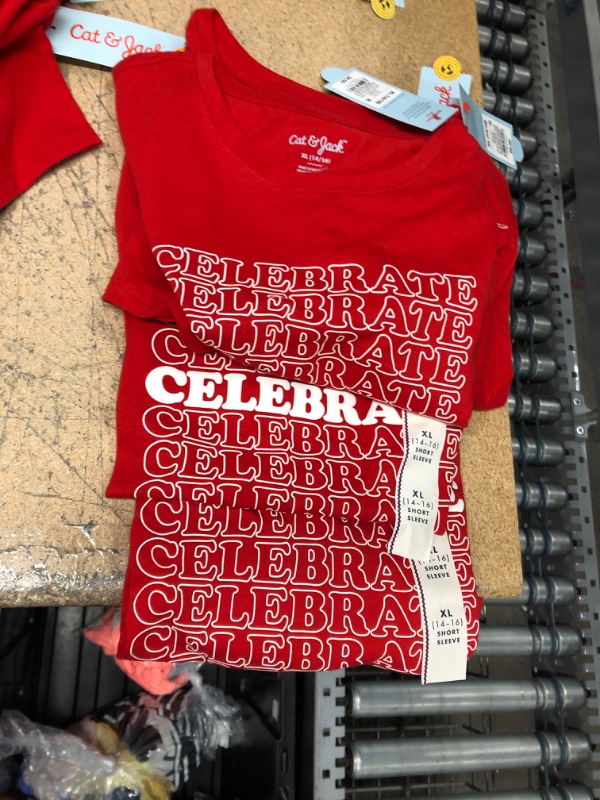 Photo 2 of 3 item bundle 
Girl' 'Celebrate' Short Sleeve Graphic T-shirt - Cat & Jack™
size XL