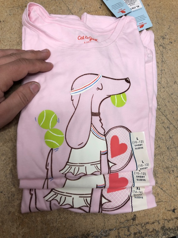 Photo 2 of 3 item bundle 
Girls' 'Tennis Puppy' Short Sleeve Graphic T-Shirt - Cat & Jack Light Pink 
sizes L(2),XL(1)