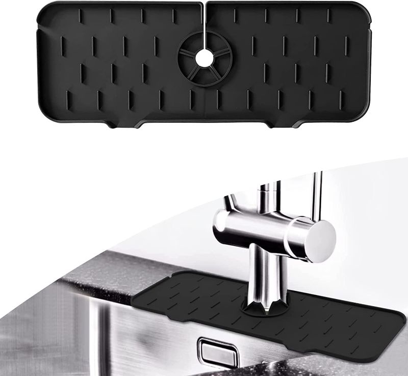 Photo 1 of 2 
Kitchen Silicone Faucet Mat Sink Splash Pad Drain Pad Bathroom Countertop Protector Shampoo Soap Dispenser Quick Dry Tray,black
