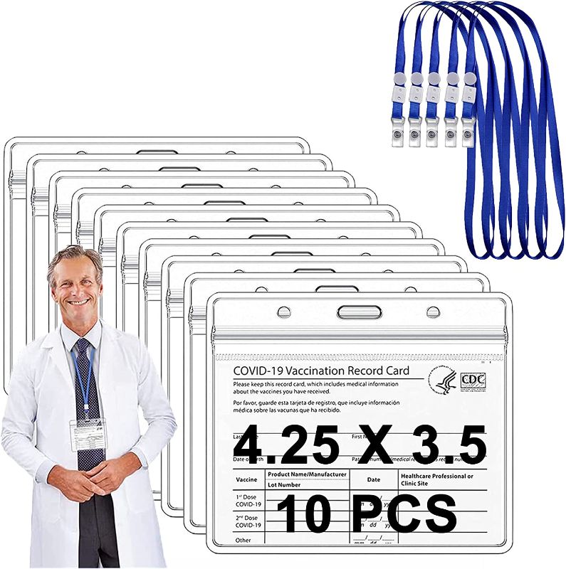 Photo 1 of 2 BAGS
CDC Vaccine Card Protector Sleeve with Lanyard, Vaccination Cards Cover Extra Thick Badge Holder Vinyl Plastic Card Holder Clear Waterproof Resealable Zip for 4.3×3.5 in Record Card (10-Pack)
