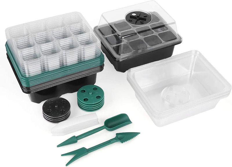 Photo 1 of 2 SETS OF WORK GLOVES (LARGE)  AND
Acmind 10 Packs Seed Starter Trays Seedling Tray, Humidity Adjustable Kit with Dome and Base Greenhouse Grow Trays Mini Propagator for Seeds Growing Starting(12 Cells per Tray, 5 Green & 5 Black)
