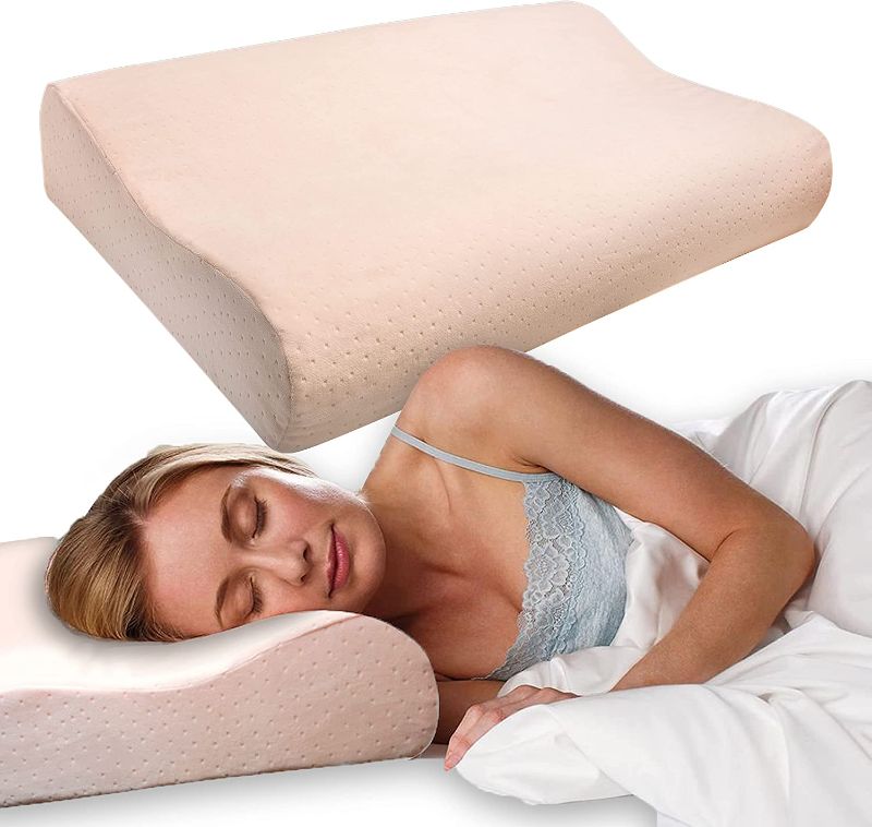 Photo 1 of Wasbaa Neck Contour Memory Foam Pillow for Deep Sleeping, King Size With Silk Pillow Case, Pain & Stress Relief, ideal for Back, Side & Stomach Sleepers 24*14*4.7/3.9 Inches
