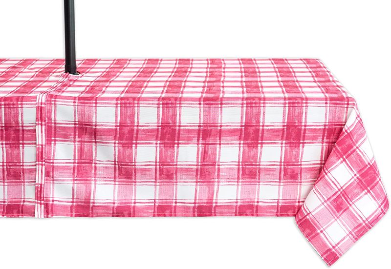 Photo 1 of Spring & Summer Outdoor Table Cloth - 60 x 120 Inch Rectangle Tablecloth - Waterproof Wrinkle Free Table Cover with Zipper and Umbrella Hole, Tartan Fashion (Pink Red)
