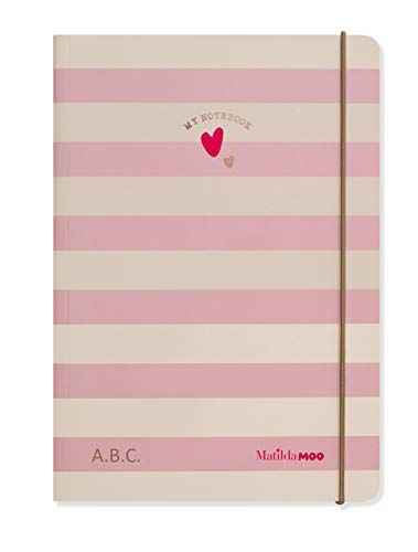 Photo 1 of 2 Pack Matilda MOO Notebook - A5 Lined - Striped - Pink & Rose Gold
