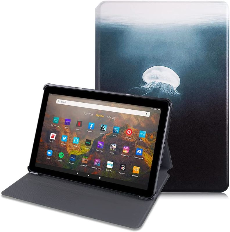 Photo 1 of BOZHUORUI Slim Case for All-New Fire HD 10 11th Generation and Fire HD 10 Plus 11th Generation 2021 Tablet - Premium PU Leather Cover with Auto Wake/Sleep (Jellyfish)
