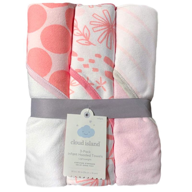 Photo 1 of *DIFFERENT COLORS THAN SHOWN* Cloud Island Infant Hooded Towels Lightweight Baby Bath Peach White 30"x30" Pack of 3
