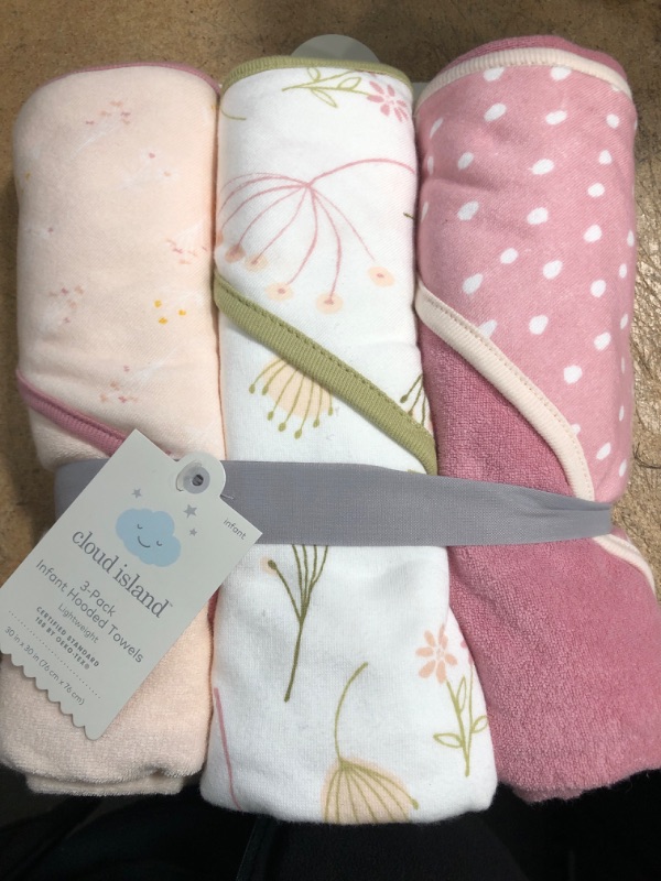 Photo 2 of *DIFFERENT COLORS THAN SHOWN* Cloud Island Infant Hooded Towels Lightweight Baby Bath Peach White 30"x30" Pack of 3
