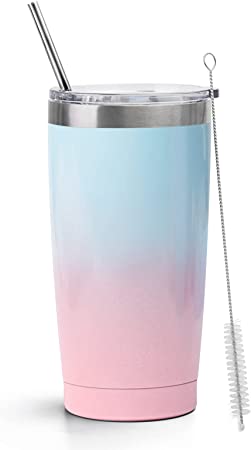 Photo 1 of 20 Oz Tumbler with Lids and Straws, Leak Proof, Vacuum Insulated Stainless Steel Bottle, Hot Cold, Double Walled, Beer Mug, Thermo Travel Coffee Mug
