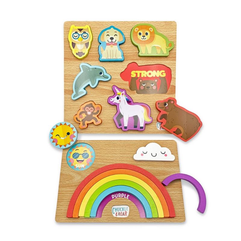 Photo 1 of Chuckle & Roar Rainbow & Animals Wooden Kids' Puzzle Set - 2pk
