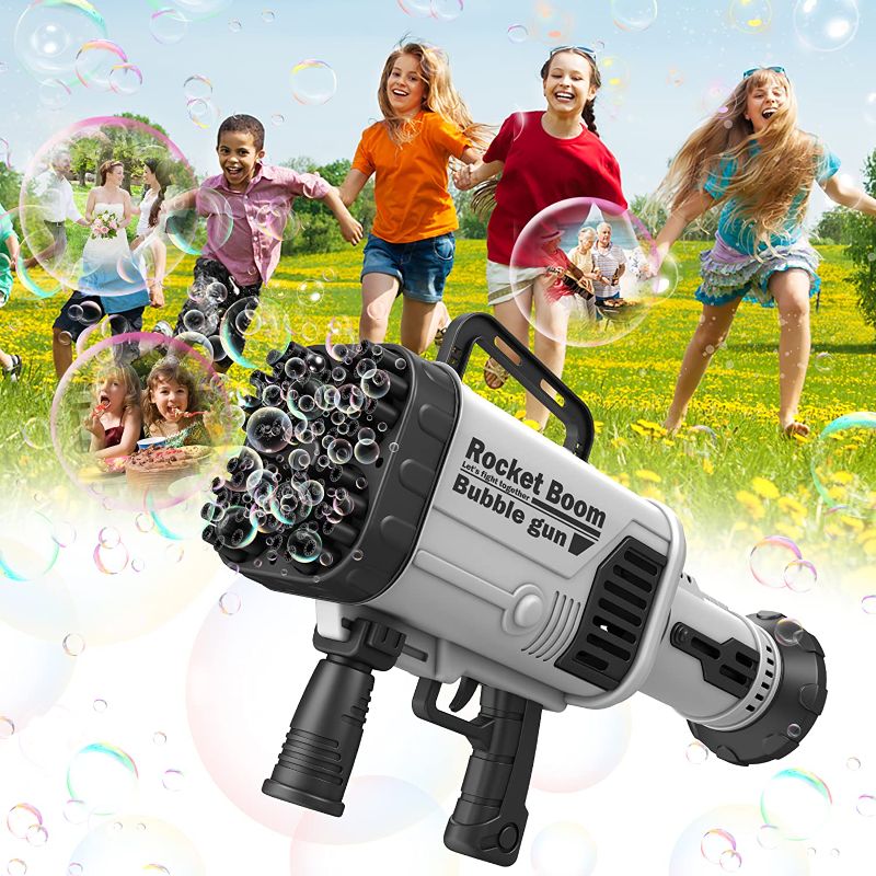 Photo 1 of Bubble Machine Gun - 2022 Upgrade 64-Hole Bubble Big Bazooka Gun Rocket Boom Bubble Machine Rocket Launcher Bubble Maker Blower for Kids Girls Adults Party (2nd Generation) - pink 
